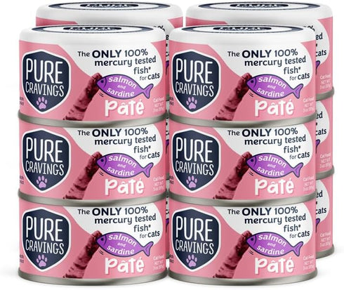 Salmon and Sardine Pate, Canned Wet Cat Food, 100% Mercury-Tested, Grain-Free Protein, Non-GMO, 12 Pack