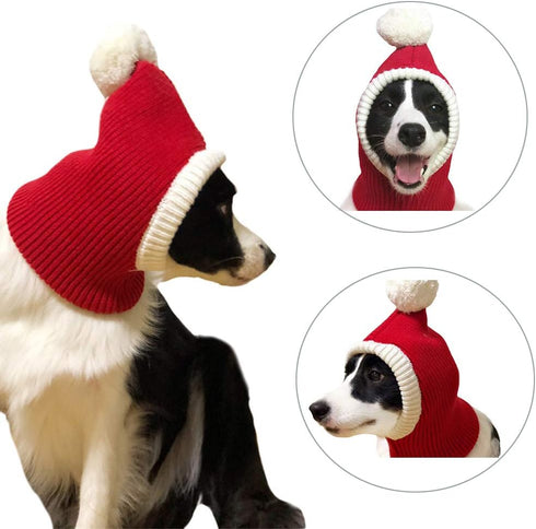 Lifeunion Funny Christmas Dog Hat Costume - Red Knit Snood Beanie with Pompon, Warm Winter Headwear (X-Small)