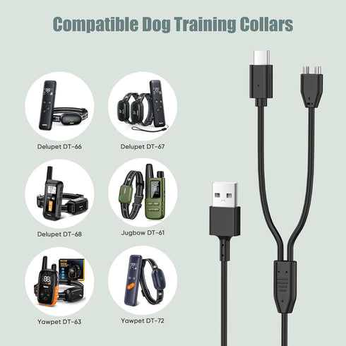 2-Pack Charger for Delupet/Yawpet/Jugbow Dog Training Collar and Remote, 2-in-1 USB Charging Cable