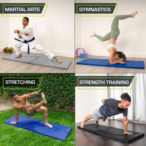6x2 MMA, ProsourceFit Bi-Fold Folding Thick Exercise Mat with Carrying Handles for Gymnastics Core Workouts