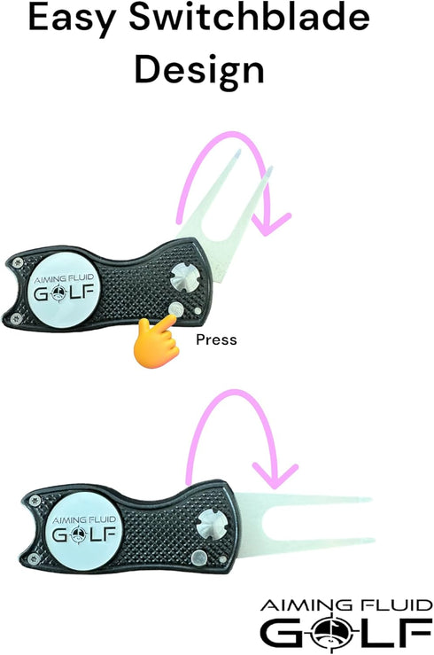 Premium 5-in-1 Golf Divot Repair Tool and Ball Marker, Club Tee, Putting Alignment, Switchblade Design Gift