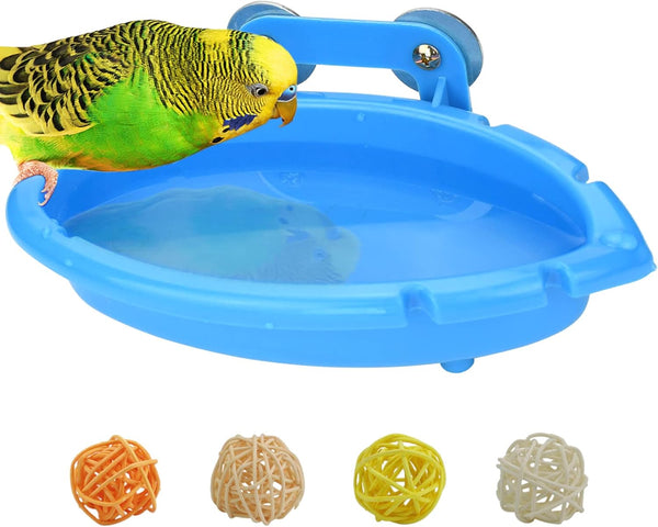 Bird Bath for Cage - Small Tub Bowl for Parrot/Parakeets/Cockatiels/Canary/Budgerigar Shower (Blue)