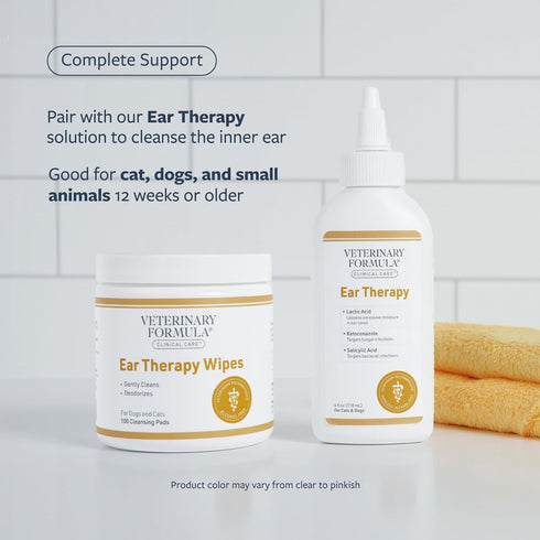 Veterinary Formula Clinical Care Ear Therapy Wipes, 100ct - Cat and Dog Ear Cleaner for Itchy Ears & Odor Removal