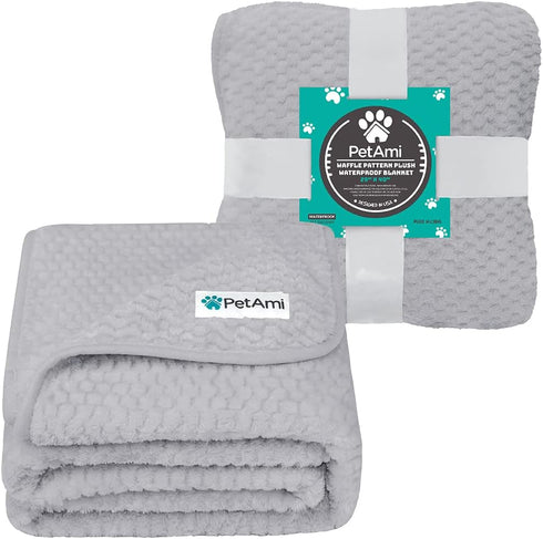 PetAmi Waterproof Dog Blanket, Leakproof Puppy Blanket for Small Medium Dogs, Furniture Sofa Couch Cover Protector, Fleece Pet Throw Indoor Cat Kitten, Reversible Washable Soft Plush, 29x40 Light Gray by PetAmi