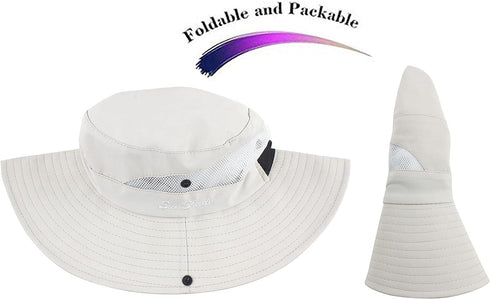 Women's Packable Summer Sun Hat, Wide Brim Outdoor UV Protection Bucket Hat with Ponytail Hole
