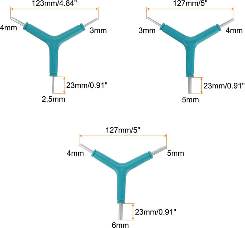HARFINGTON 3pcs Y-Shaped 3 Way Bike Hex Wrench Set, All-In-One Multi Portable Biking Torque Spanner 2.5/3/4mm 3/4/5mm