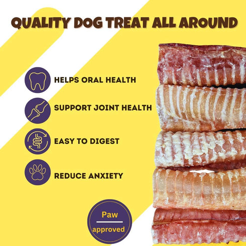 Woofley's Beef Trachea - (6 Inch 20 Pack) - Natural Source of Glucosamine for Joint Health in Dogs