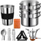 Stainless Steel Camping Cookware Mess Kit, Backpacking Cooking Set with Mini Stove for Outdoor Use