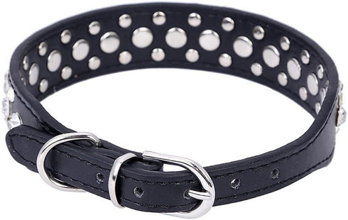 Dogs Kingdom Personalized Rhinestone Leather Bling Crystal Pet Dog Cat Collars, 12"-20" Length, Black S