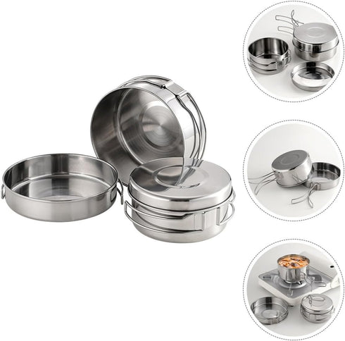 Set Set Backpacking Toyvian Outdoor Camping Cookware Stainless Steel Pot Pan Foldable Handle Portable Cooking Kit