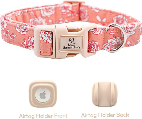 Airtag Dog Collar by Lionheart glory, Heavy-Duty Pink Collar for Large Dogs with Airtag Holder