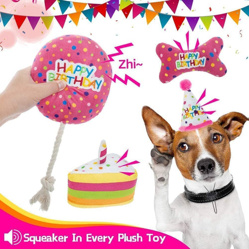 BINGPET Dog Birthday Bandana Set with Cake and Balloon, Party Supplies for Large Dogs, Pink