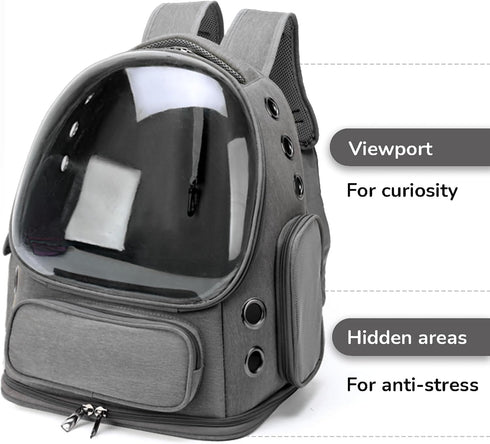 Cat Backpack Carrier for Cats & Small Dogs, Breathable Bubble Backpack, Airline Approved Pet Travel Carrier (Grey)