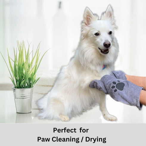 Penny & Niko Microfiber Pet Towel Mitts - 2 Pack Large Paw Cleaning Mitts for Dogs and Cats, Gray