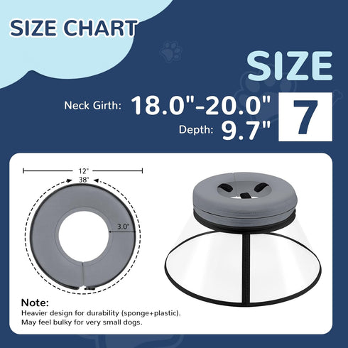 ICOYEA 7, Sponge Core Dog Cone, Inflatable Dog Cone Collar Alternative, Dogs Donut Collar After Surgery, Soft Cone