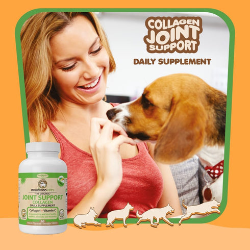 Collagen for Dogs & Cats - Joint Health Supplements with Vitamin C for Mobility - Bacon Flavored Tablets (60 Count)