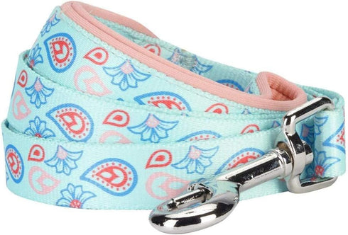 Blueberry Pet Paisley Flower Print Dog Leash, 5 Colors, Soft & Comfortable Handle, 4 ft x 1", Pastel Blue, Large