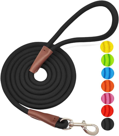MayPaw Dog Leash, 4 FT/6 FT/8 FT/10 FT Classic Solid Colors, Strong Nylon Rope with Heavy Duty Silver Clasp - Black