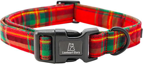 Lionheart Glory Christmas Plaid Dog Collar, Adjustable Soft Dog Collars for Small Medium Large Dogs, Pet Gift Red