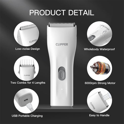 White,TS006 Prowerful Home Professional Dog Grooming Kit Clipper Low Noise USB Rechargeable Gifts for Dog Cat