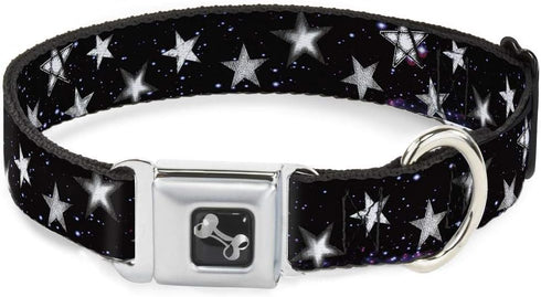 Buckle-Down Dog Collar Glowing Stars in Space Black Purple White 1.5 Inch Wide, 16 to 23 Inches, Multicolor,