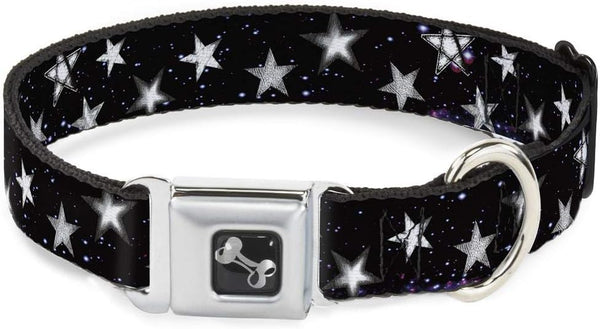 Buckle-Down Dog Collar Glowing Stars in Space Black Purple White 1.5 Inch Wide, 16 to 23 Inches, Multicolor,