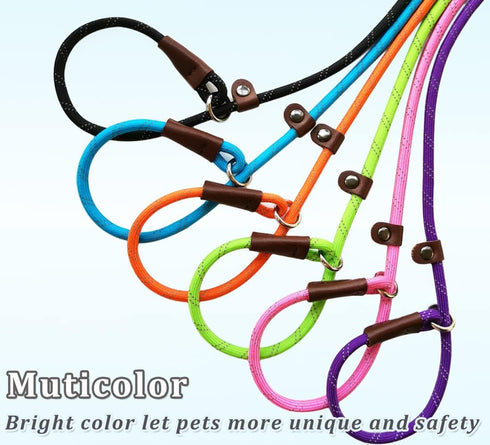 2 Pcs 8ft Slip Lead Dog Leash, Reflective No Pull Training Leash, 1/3" Nylon Rope for Small Medium Dogs (Blue+Black)