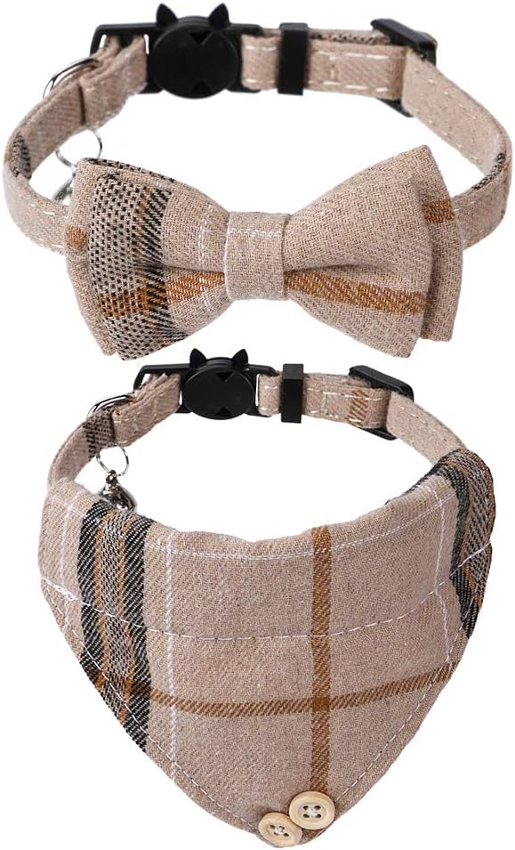 Faleela 2 Pack Breakaway Cat Collar with Bells, Adjustable Cat Collars with Bandana, Accessories for Small Dogs