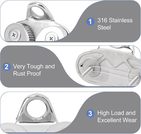 Ymiko 316 Stainless Steel Cam Cleat, Proof Rope Cleats for 3-15mm Ropes, Boat Hardware for Sailboat Kayak