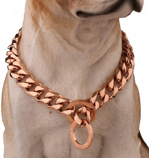 Rose Gold Dog Chain Collar 11mm/15mm/19mm Stainless Steel Cuban Link for Small Medium Large Dogs (19mm, 18inch)