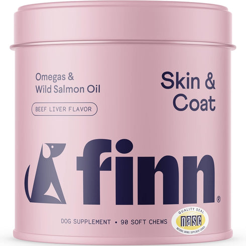 Finn Skin & Coat Salmon Oil Supplement for Dogs, 90 Soft Chews with Omega-3s, EPA & DHA, Biotin & Zinc