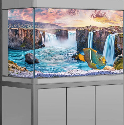 Natural Landscape Waterfall Aquarium Background 72X24IN, Art Natural Theme Fish Tank Background with 8 EVA Double-Sided