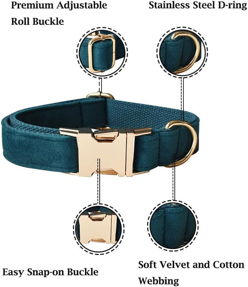 Dog Collar with Bow Tie, Adjustable Velvet Pet Collar with Metal Buckle for Small Medium Large Dogs and Cats