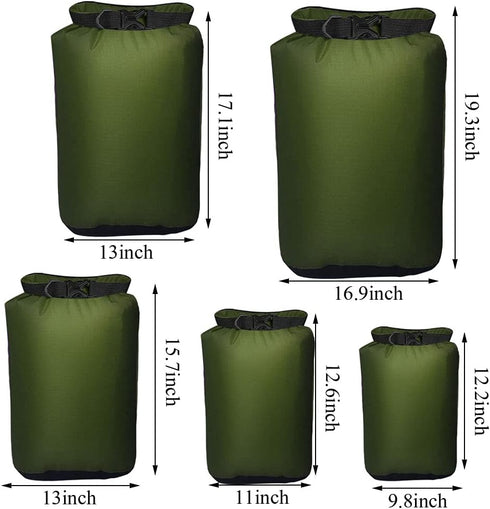 Pimoys 5 Pack Waterproof Dry Sacks, Lightweight Outdoor Dry Bags 20L/12L/10L/6L/3.5L for Kayaking, Camping, Rafting