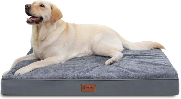 MIHIKK Waterproof Dog Beds, Large Orthopedic Crate Bed with Removable Washable Cover, Egg-Crate Foam, Anti-Slip Bottom,