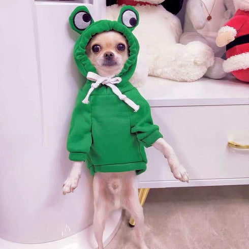 XIAOYU Pet Clothes Dog Hoodies, Warm Sweatshirt Coat for Puppy Autumn Winter, Jumpsuit with Eye Hood, Frog, XXL