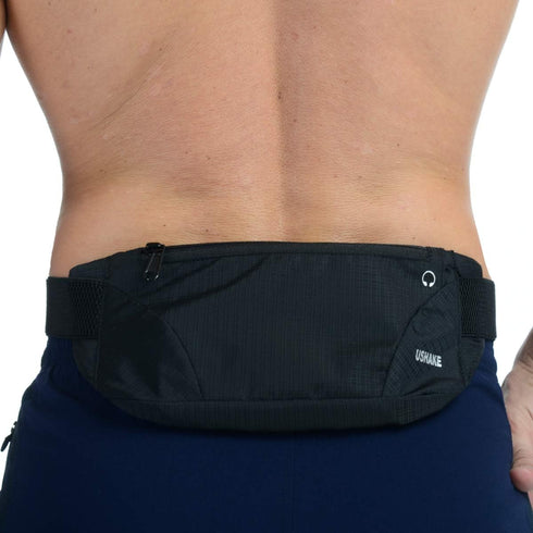 USHAKE Running Belt - Ultra Light Bounce Free Waist Pouch Bag for Men or Women - Fitness Workout Waist Pack (BLACK)