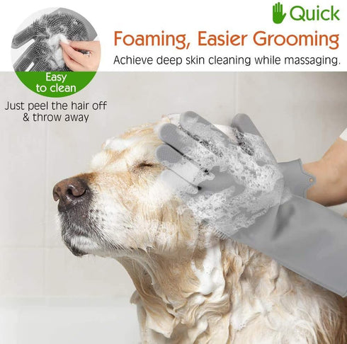 Sene Pet Grooming Gloves, Silicone Hair Removal Gloves, High Density Teeth Bathing Shampoo Scrubber for Dogs and Cats