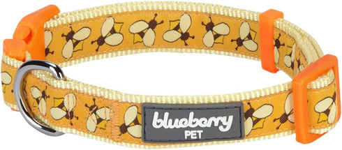 Blueberry Pet Essentials 10 Patterns Busy Bees Designer Adjustable Dog Collar, Small, Neck 12"-16"