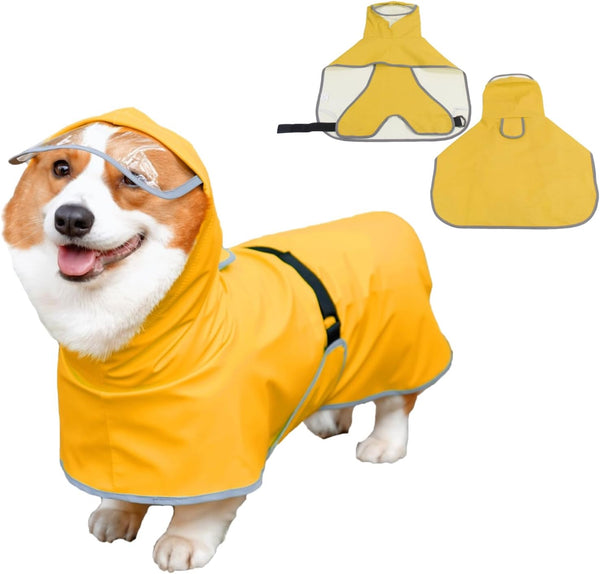 Dog Raincoat with Hood for Medium Dog - Luccalily Waterproof Jacket with Reflective Strip, Adjustable Belly Strap