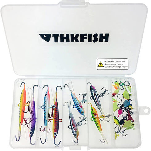 THKFISH Ice Fishing Lures and Jigs Kit, 14/26/40PCS, Walleye Crappie Panfish Pike Fishing Gear