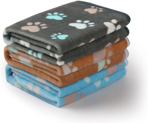 Luciphia 1 Pack 3 Blankets, Fluffy Premium Fleece Pet Blanket Flannel Paw Printed Throw for Dog Cat (Small 23x16'',
