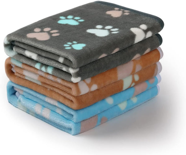 Luciphia 1 Pack 3 Blankets, Fluffy Premium Fleece Pet Blanket Flannel Paw Printed Throw for Dog Cat (Small 23x16'',