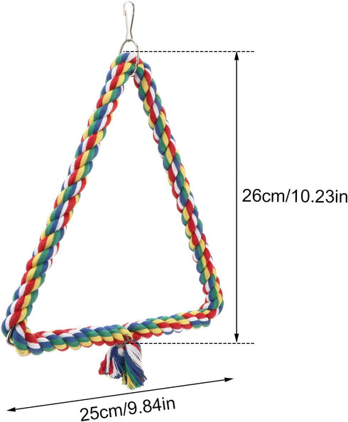 Hypeety Birds Rope Triangle Perch - Adjustable Parrot Cage Stand Chewing Swing Toy Ropes for Small Medium Parrots