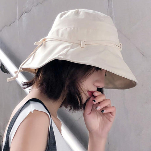 Women Cotton Summer Bucket Hat, Wide Brim UV Protection Floppy Beach Hat for Vacay Hiking Travel