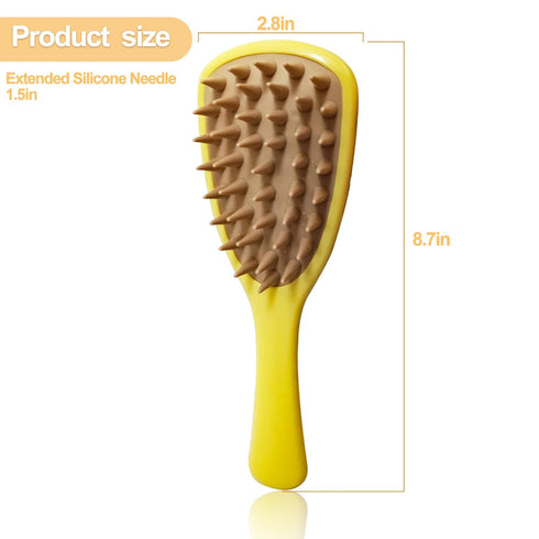 Pet Silicone Shampoo Brush for Dogs & Cats, Washing Brush with Handle for Bathing, Massaging, Hair Removal (Yellow)