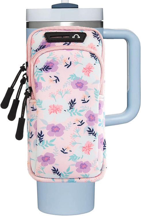 Water Bottle Pouch for Stanley Cup Quencher Adventure 40oz & Simple Modern 40oz Tumbler, Phone Holder for Running (Pink)