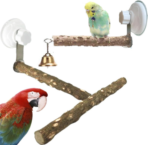 Natural Bird Perch Stand with Suction Cup, Wood Training Perch for Small Medium Large Parrots, T Shape