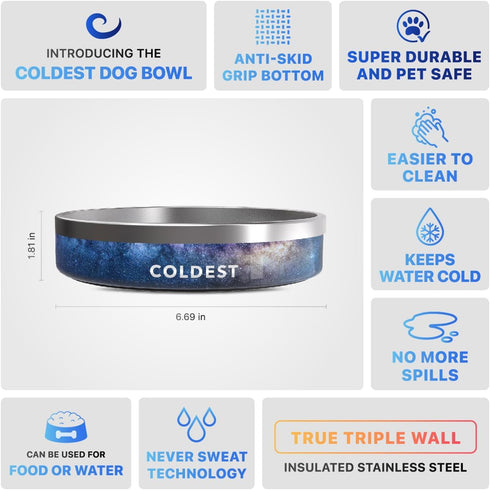 Coldest Dog Bowl - Large 21 oz Anti Rust Metal & Non Slip Heavy Duty Insulated Bowl for Dogs, Cats & Pets