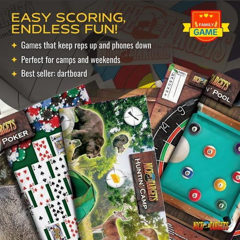 Games Archery Targets, Dart, Poker, Hunting Camp, Pool or Variety, Fun Shooting Target Practice Games for Families